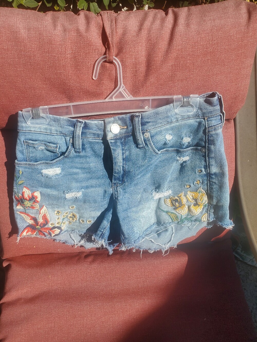 Blank NYC Blue Denim Embroidered Cutoff Shorts